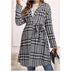 Maternity Houndstooth Print Belted Jacket Coat